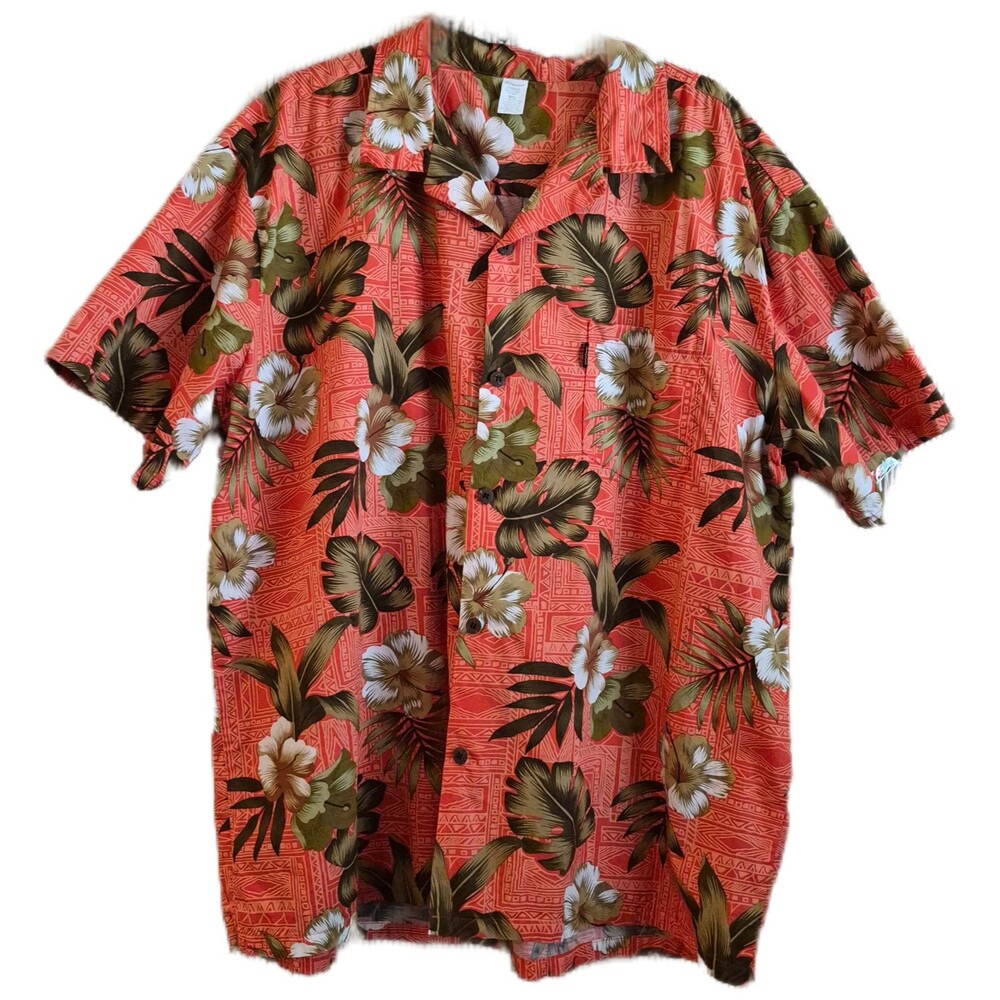 Palmwave Men’s Aloha Shirt Size 4XL Orange Cotton Floral Hawaiian Tropical EUC